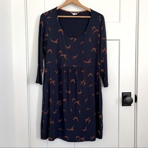 Boden Bird Print Long Sleeve Dress